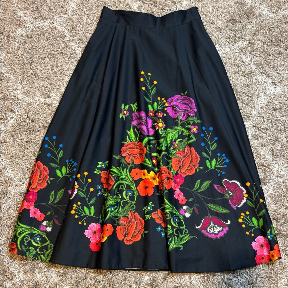 NWT Marianna Deri Rock Minou Floral Black Maxi Skirt size Large